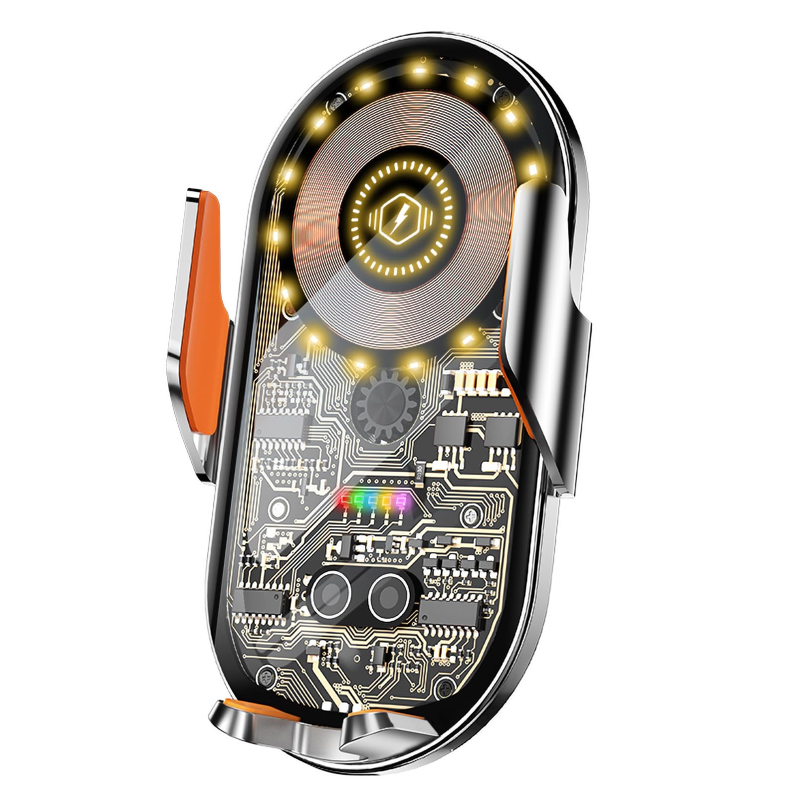 NATUNE Cyberpunk Kablosuz Araç Şarj Cihazı Montajı, 15 W Hızlı Şarj, Araba Havalandırma için Otomatik Sıkıştırmalı Telefon Montajı, iPhone15/14/13/12/11/X/8 Serisi/Samsung Galaxy Telefonları için