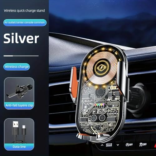 NATUNE Cyberpunk Kablosuz Araç Şarj Cihazı Montajı, 15 W Hızlı Şarj, Araba Havalandırma için Otomatik Sıkıştırmalı Telefon Montajı, iPhone15/14/13/12/11/X/8 Serisi/Samsung Galaxy Telefonları için