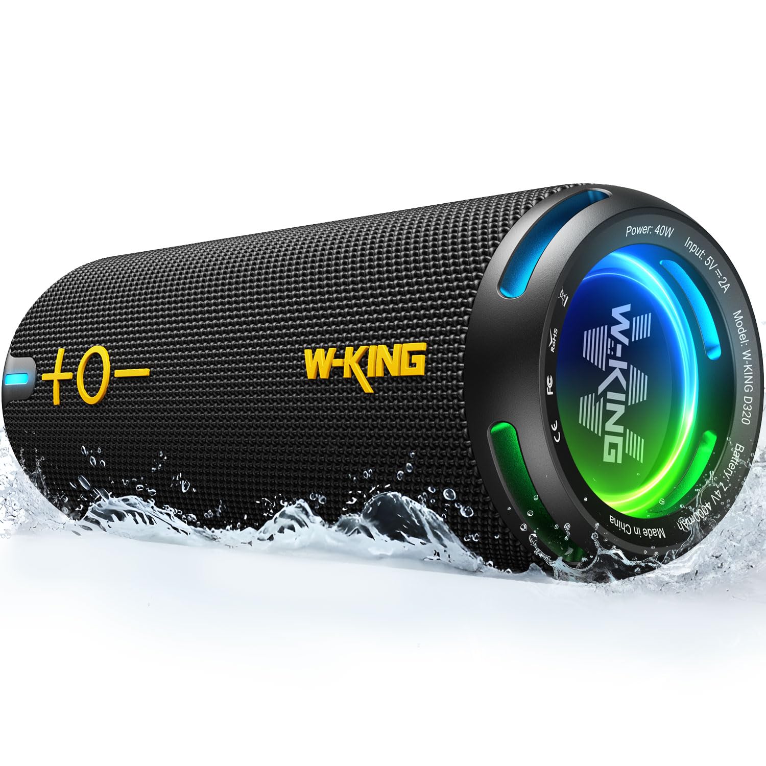 W-KING Bluetooth Hoparlörler - IP67 Su Geçirmez Dış Mekan Taşınabilir Kablosuz Hoparlör, 40W HD 360° Işıklı Stereo Surround Ses, Özel EQ ve Derin Bas/V5.3/DSP/24H/TF/AUX, Toz Geçirmez, Duş, Kamp için