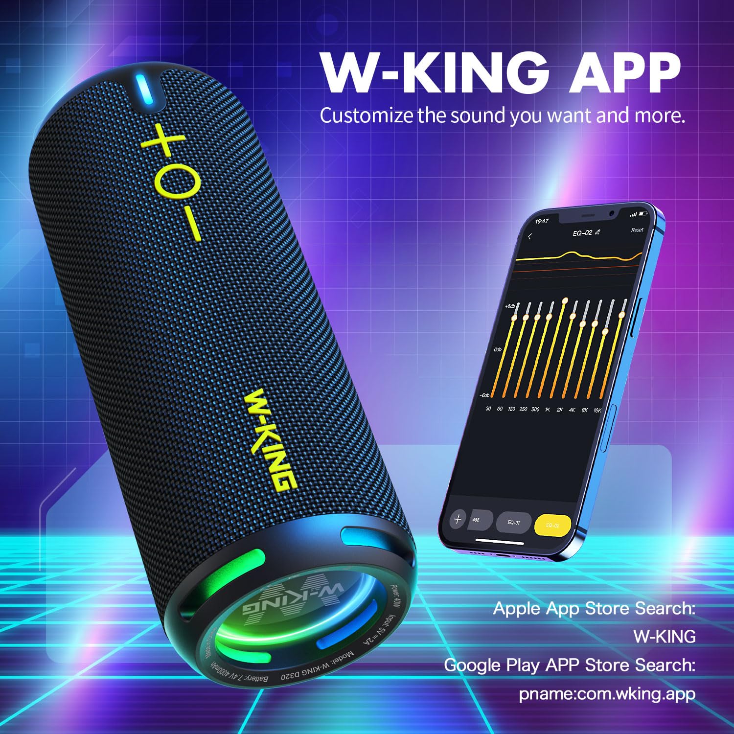 W-KING Bluetooth Hoparlörler - IP67 Su Geçirmez Dış Mekan Taşınabilir Kablosuz Hoparlör, 40W HD 360° Işıklı Stereo Surround Ses, Özel EQ ve Derin Bas/V5.3/DSP/24H/TF/AUX, Toz Geçirmez, Duş, Kamp için