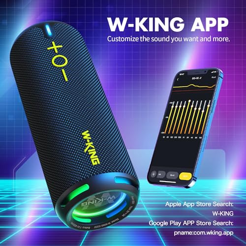 W-KING Bluetooth Hoparlörler - IP67 Su Geçirmez Dış Mekan Taşınabilir Kablosuz Hoparlör, 40W HD 360° Işıklı Stereo Surround Ses, Özel EQ ve Derin Bas/V5.3/DSP/24H/TF/AUX, Toz Geçirmez, Duş, Kamp için
