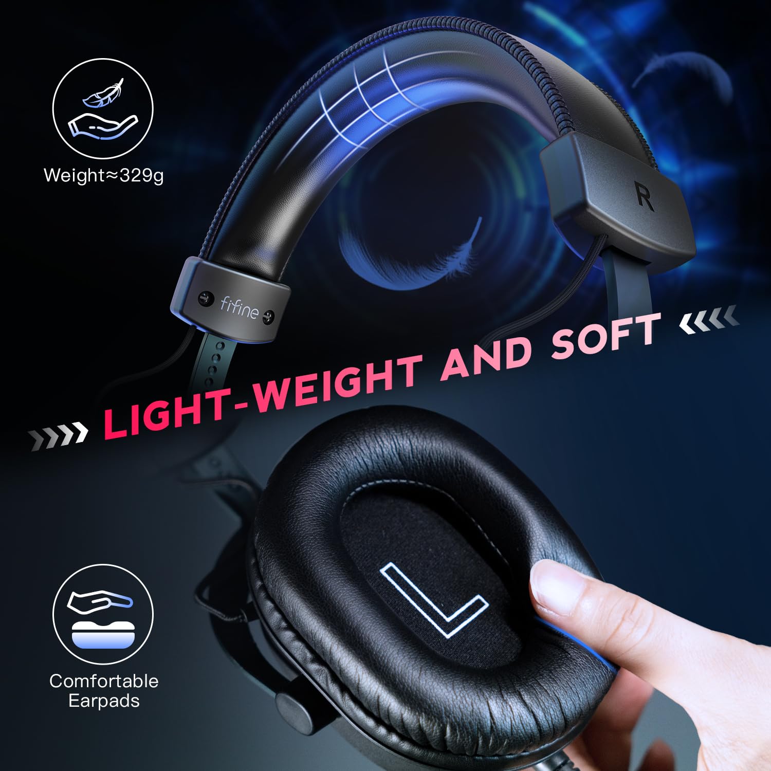FIFINE 3,5 mm Ses Jaklı Oyun USB Kulaklığı, 7.1 Surround Ses, Çıkarılabilir Mikrofon, Ses Kontrolü, Kablolu Kulaklıklar Siyah PS5/PS4/Anahtar/XBOX denetleyici H9 için