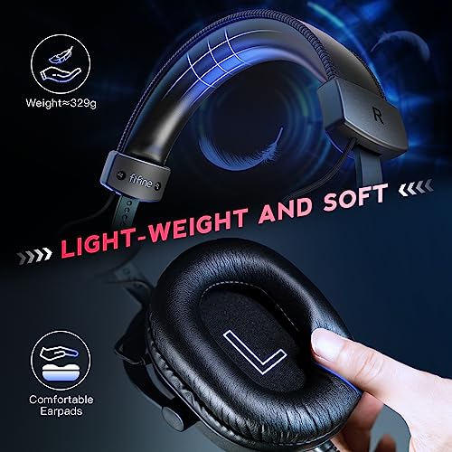 FIFINE 3,5 mm Ses Jaklı Oyun USB Kulaklığı, 7.1 Surround Ses, Çıkarılabilir Mikrofon, Ses Kontrolü, Kablolu Kulaklıklar Siyah PS5/PS4/Anahtar/XBOX denetleyici H9 için
