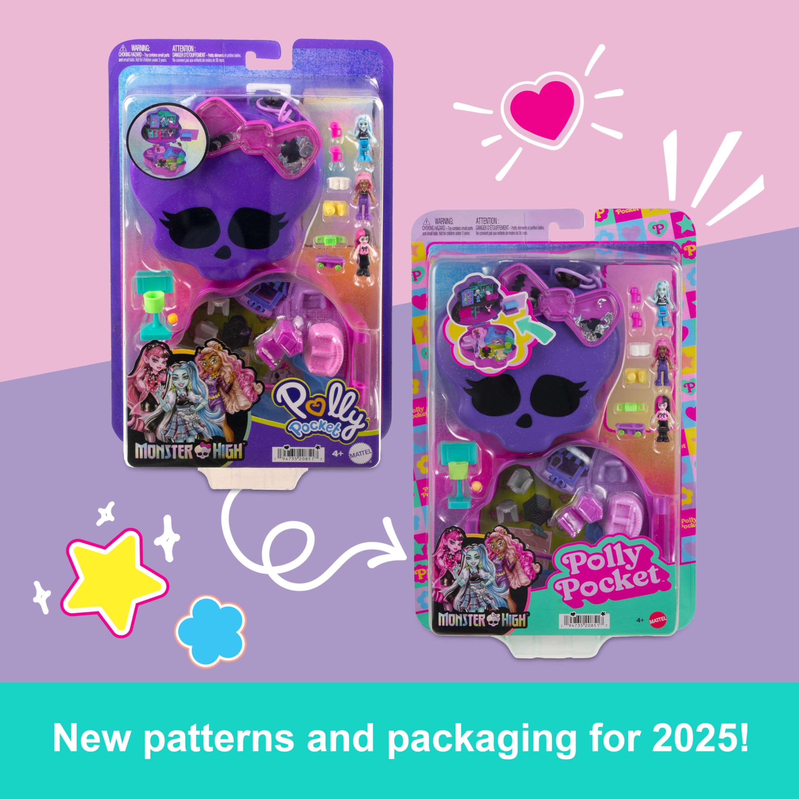 POLLY POCKET™ Monster High Temalı Kompakt Oyun Seti 3 mikro bebek ve 10 aksesuar bulunan, açıldığında liseye dönüşen Polly Pocket Monster High Kompakt Oyun Seti HVV58