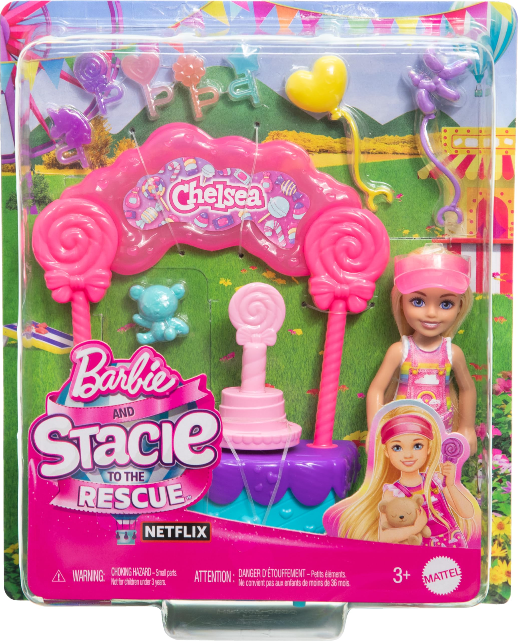 Barbie Chelsea'nin Şeker Dükkanı Oyun Seti Barbie Chelsea ve lolipop standı, aksesuarlar içeren 10 parçalık oyun seti HRM07