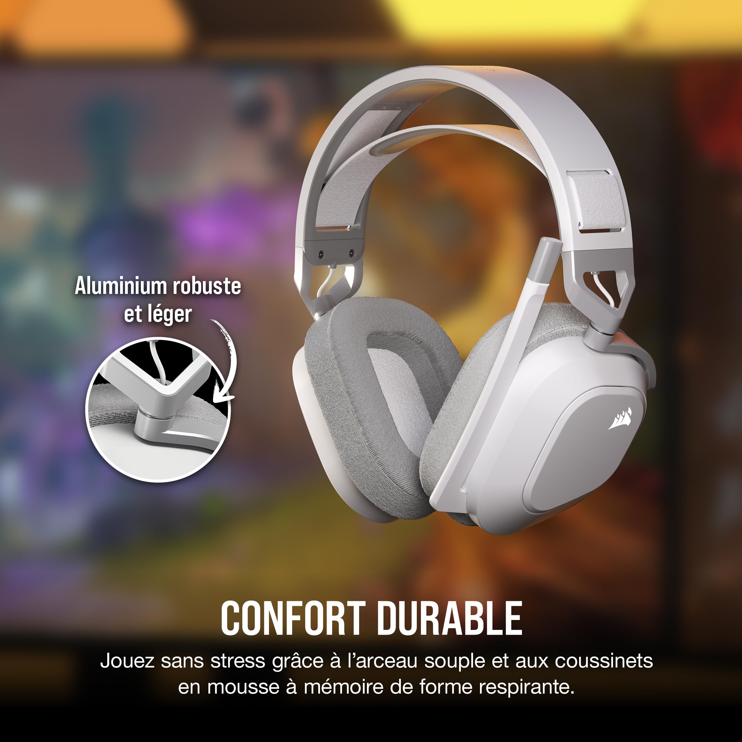 Corsair HS80 MAX kablosuz çoklu platform oyun kulaklığı, Bluetooth'lu - Dolby Atmos - yayın kalitesinde mikrofon - iCUE uyumlu - PC, Mac, PS5, PS4, Mobile - Beyaz