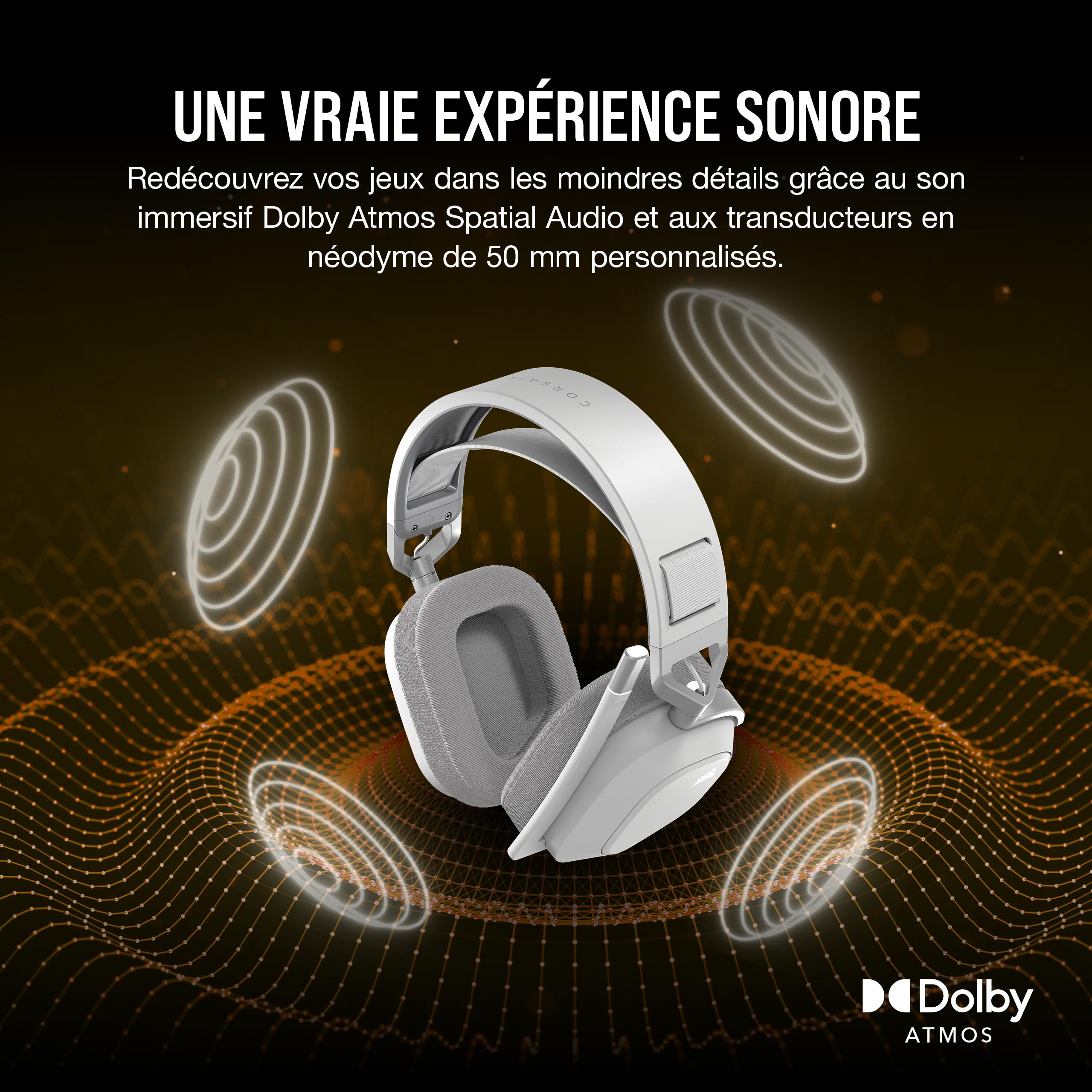 Corsair HS80 MAX kablosuz çoklu platform oyun kulaklığı, Bluetooth'lu - Dolby Atmos - yayın kalitesinde mikrofon - iCUE uyumlu - PC, Mac, PS5, PS4, Mobile - Beyaz