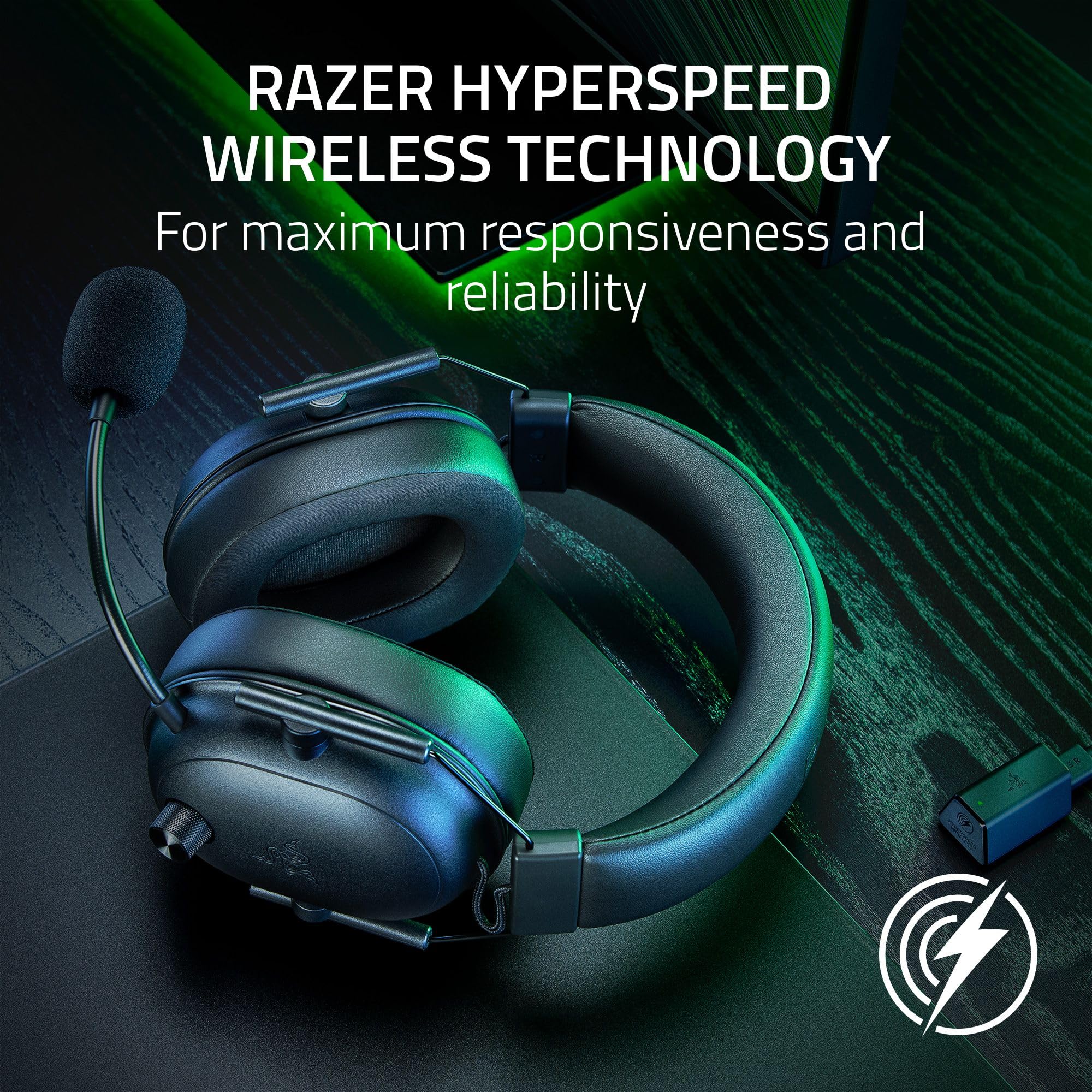 Razer BlackShark V2 HyperSpeed - PC Kablosuz Ultra Hafif E-Spor Kulaklık (280 g, HyperClear Süper Geniş Bant Mik, TriForce Titanium 50 mm Sürücü) Siyah