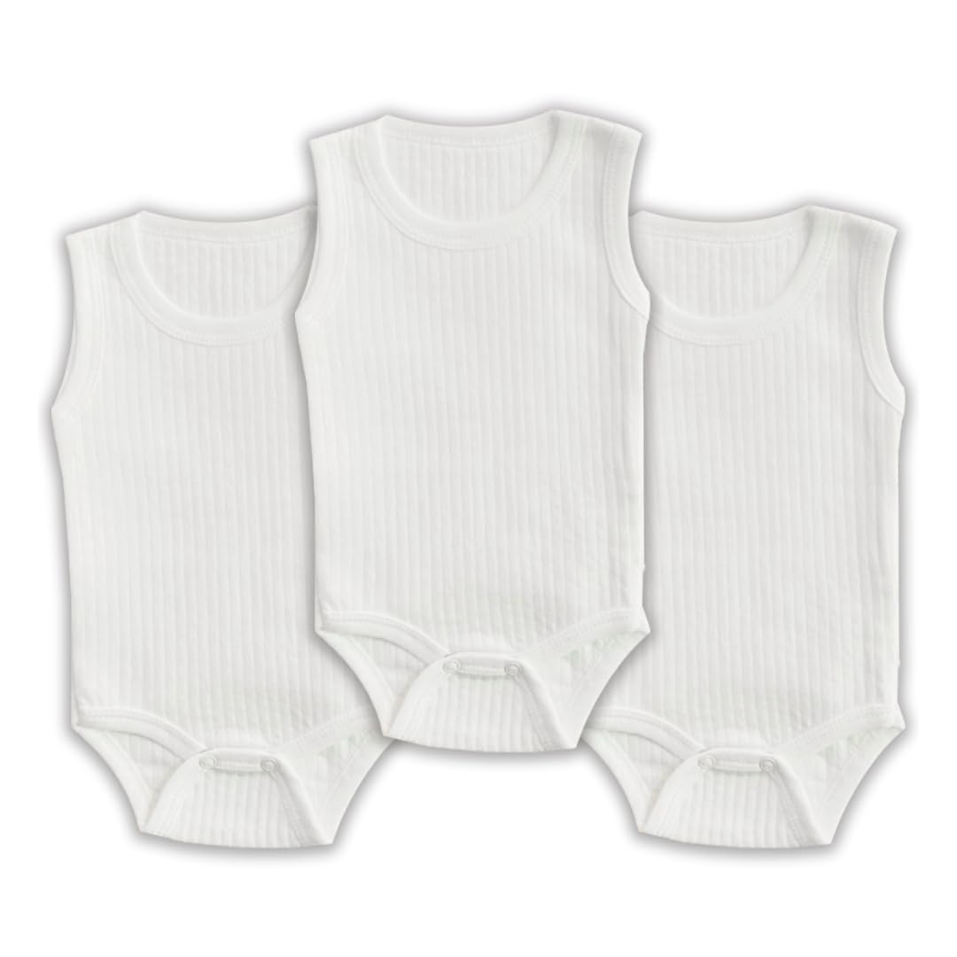 Novibaby 3'lü Ribana Bebek Atlet Body Zıbın Raporlu Çıtçıtlı Beyaz 100% Pamuk - Ribana Bebek Body zıbın (Beyaz, 0-3 Ay)