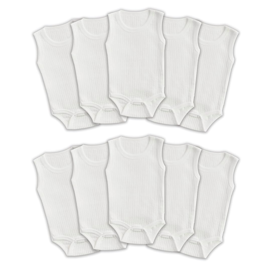 Novibaby 10'lu Ribana Bebek Atlet Body Zıbın Raporlu Çıtçıtlı Beyaz 100% Pamuk - Ribana Bebek Body Z