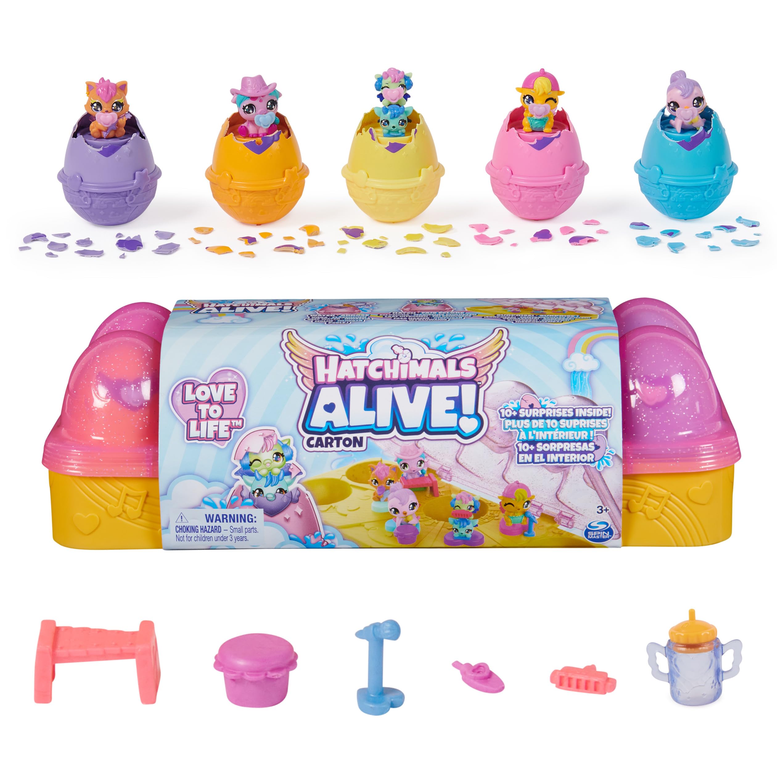 Hatchimals Canlı, Pembe ve Sarı Yumurta Karton Oyuncak, Kendinden Kuluçka Yumurtalarında 6 Mini Figürlü, 11 Aksesuar, Kız ve Erkek Çocuk Oyuncakları 3 yaş ve üzeri