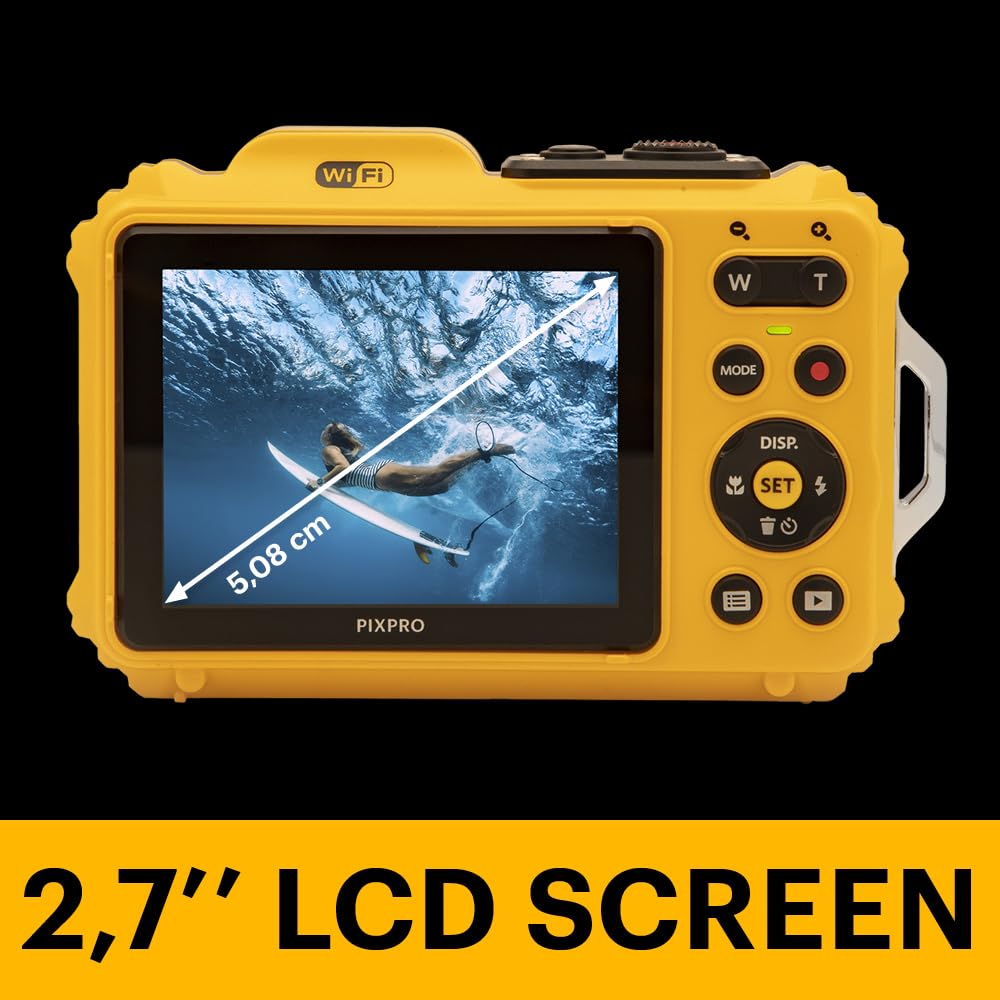 KODAK PIXPRO WPZ2 15M Su Geçirmez Fotoğraf Makinesi - 2 Lityum Pil + 16GB SD Kart - 16MP, 4x Optik Zoom, 1080P Full HD Video (Sarı)