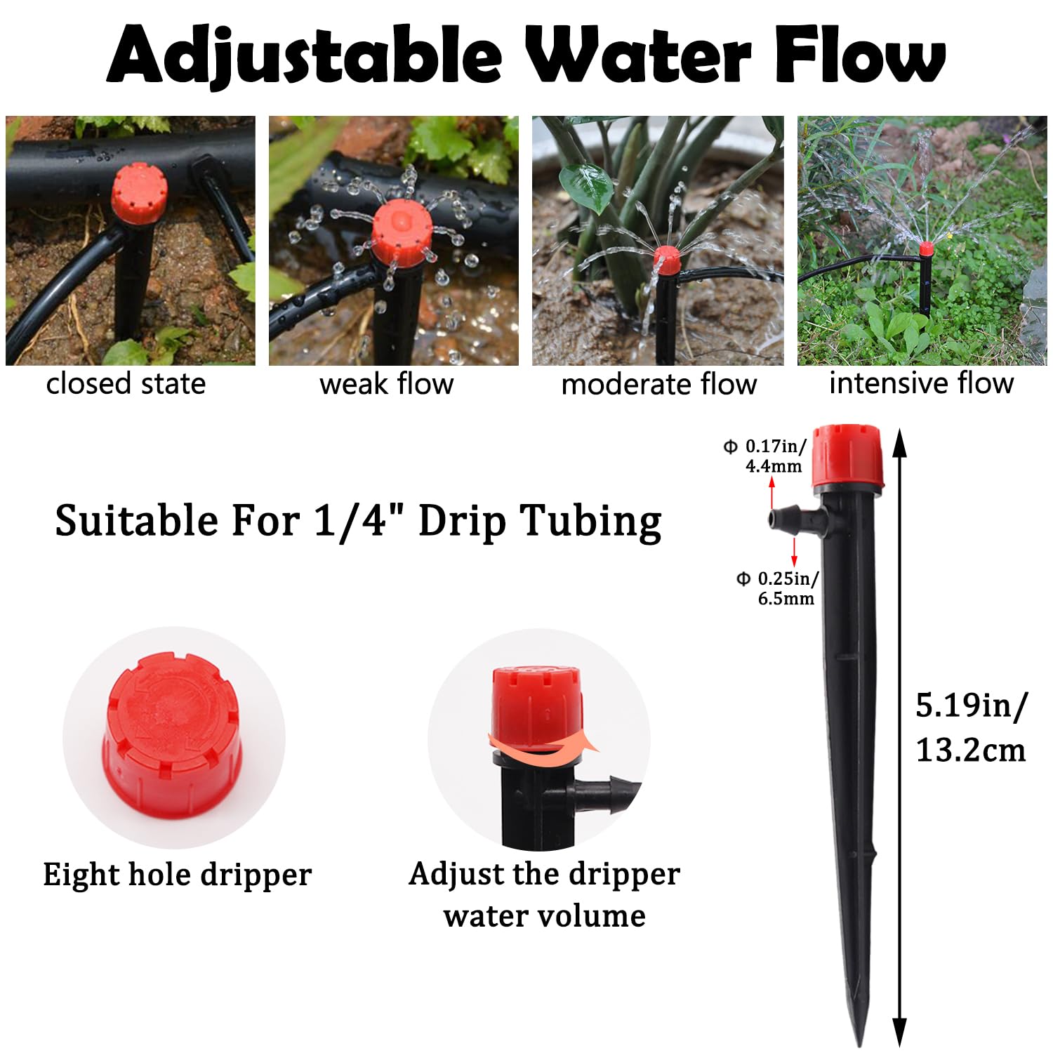 Aienxn 100FT Damla Sulama Sistemi Kiti, Sera, Avlu, Çim için Otomatik Sulama Sistemi 1/4 "Dağıtım Borusu, Ayarlanabilir Damla Vericiler, Damla Sulama Dikenli Konnektörler Q-064-set