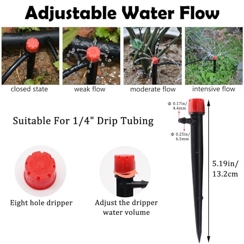 Aienxn 100FT Damla Sulama Sistemi Kiti, Sera, Avlu, Çim için Otomatik Sulama Sistemi 1/4 "Dağıtım Borusu, Ayarlanabilir Damla Vericiler, Damla Sulama Dikenli Konnektörler Q-064-set