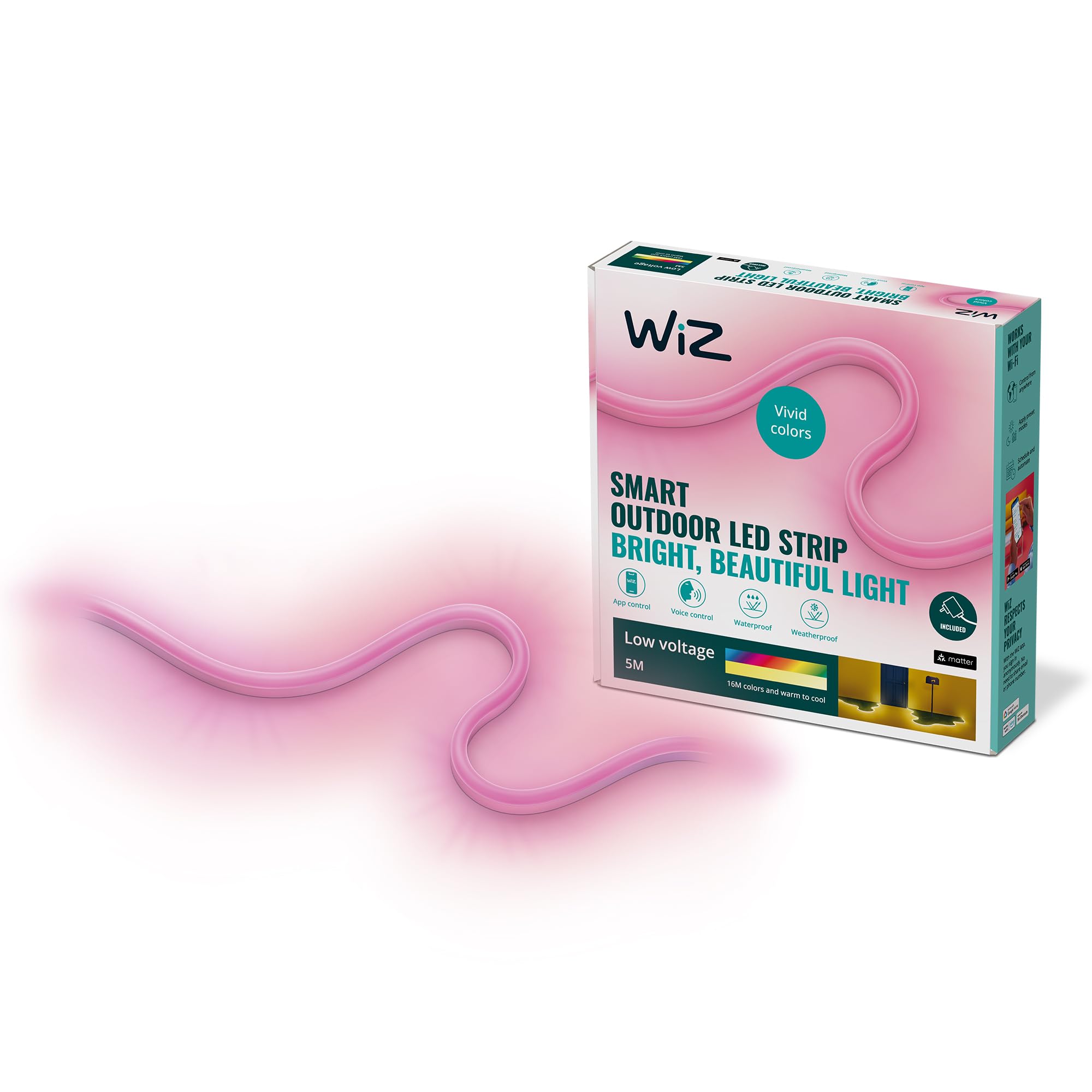 WiZ LED dış mekan ışık şeridi (WiZ Renkli) - Akıllı LED aydınlatma (WiFi ve Bluetooth), başlangıç kiti, soğuk beyazdan sıcak beyaza kadar kısılabilir + 16 milyon renk, ses kontrolü