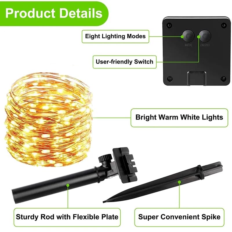 Ack Solar Güneş Enerjili Gün Işığı,100 Led, 10 Metre, 8 Modlu, Peri Led Bahçe, Veranda, Avlu, Balkon, Havuz Kenarı, Düğün, Parti, Peyzaj Aydınlatma Su Geçirmez Lamba