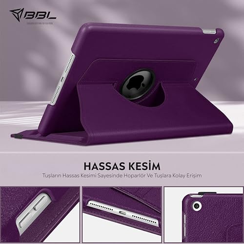 Babilden Apple iPad Yatay ve Dikey Standlı 360 Derece Döner Tablet Kılıfı (iPad 9.Nesil 10.2 Mor)