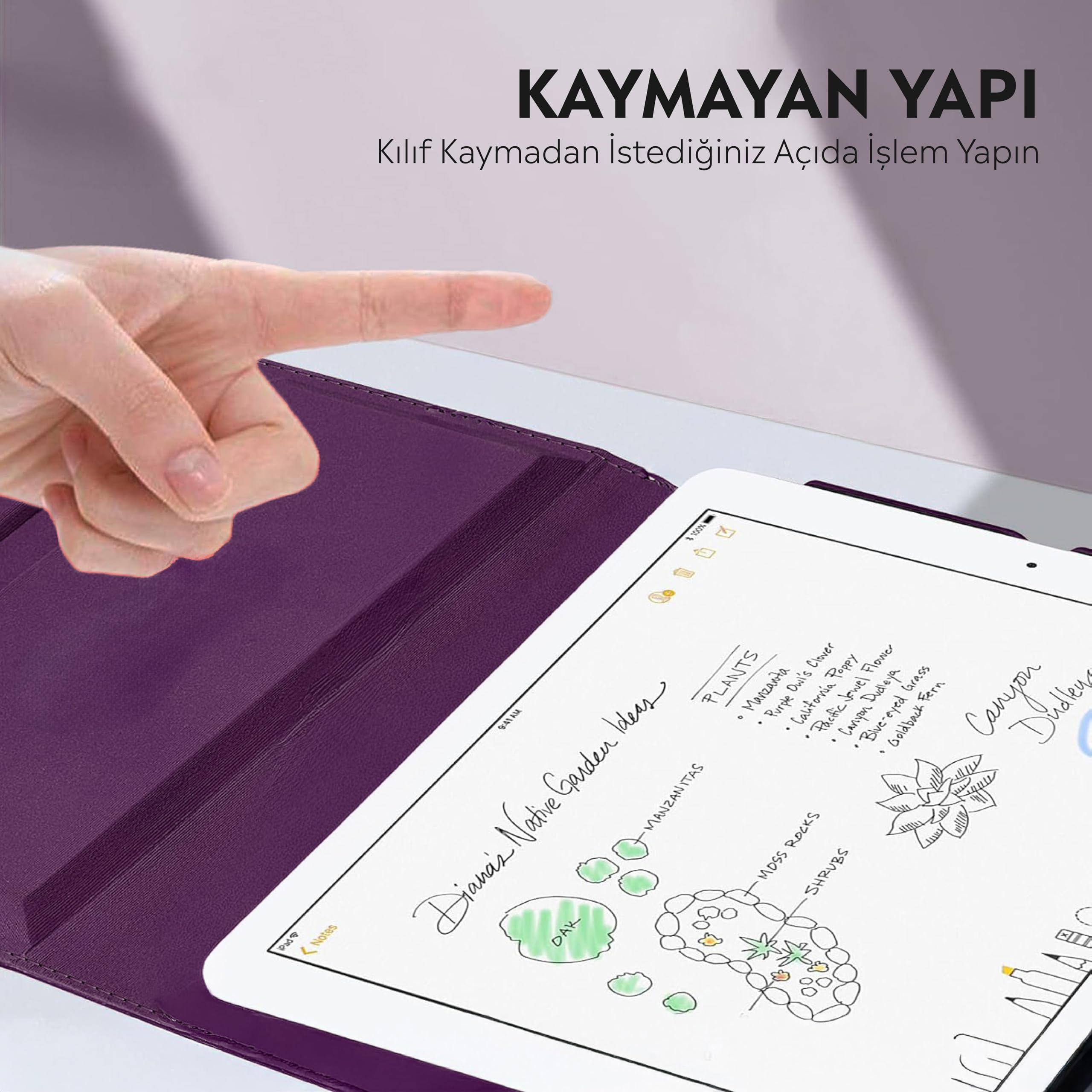 Babilden Apple iPad Yatay ve Dikey Standlı 360 Derece Döner Tablet Kılıfı (iPad 9.Nesil 10.2 Mor)