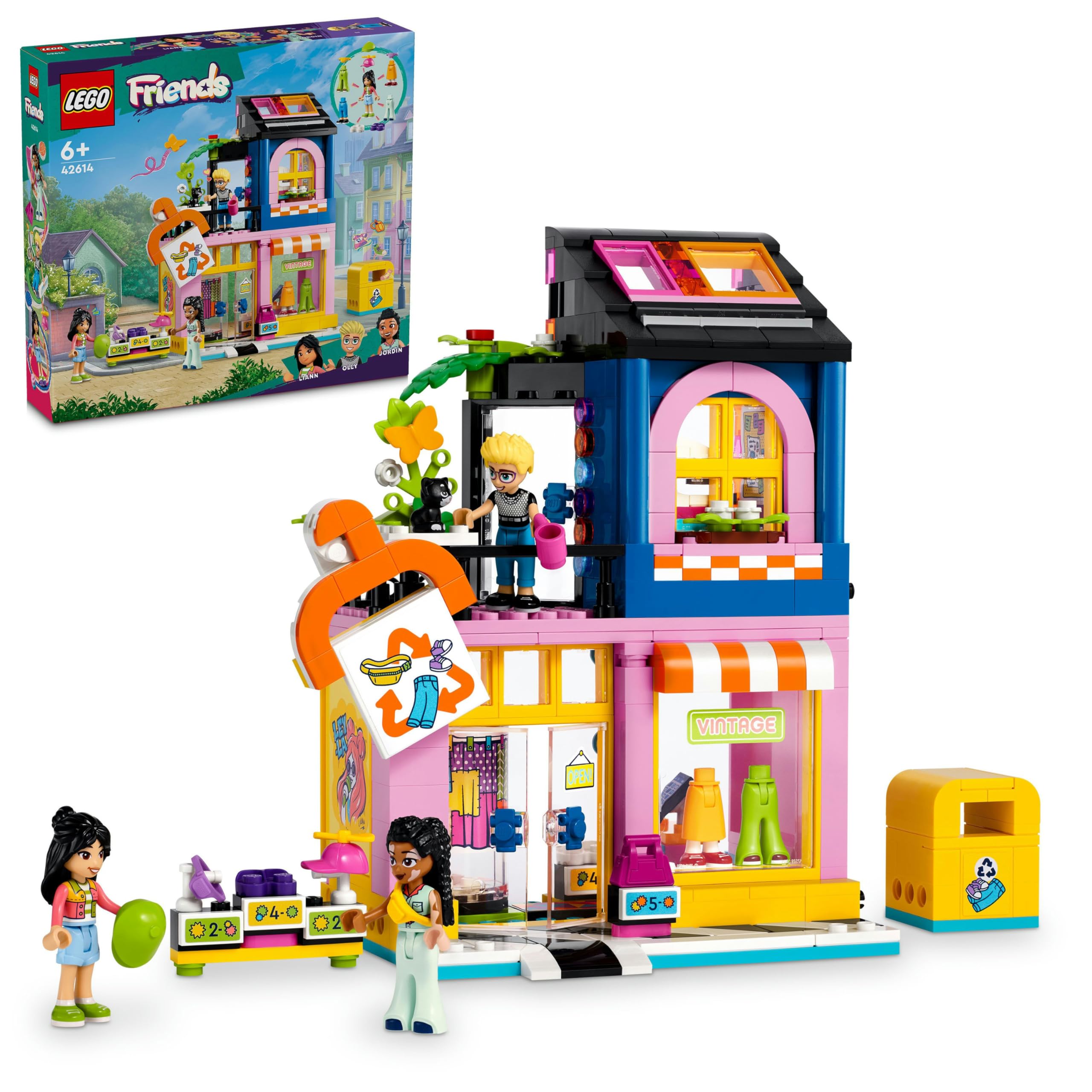 LEGO Friends Vintage Giyim Mağazası 42614-6 Yaş ve Üzeri Çocuklar için Olly, Liann ve Jordin Minifigürü İçeren Yaratıcı Oyuncak Yapım Seti (409 Parça)