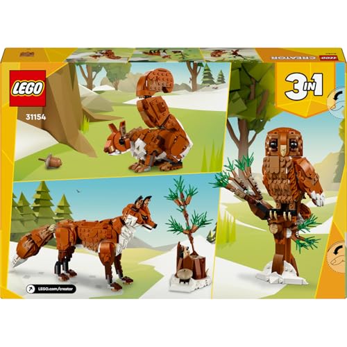 LEGO Creator Orman Hayvanları: Kızıl Tilki 31154 – 9 Yaş ve Üzeri Çocuklar için Yılbaşı Hediyesi Fikri, Baykuş ve Sincap Model Seçenekleri İçeren 3’ü 1 Arada Yaratıcı Oyuncak Yapım Seti (667 Parça)