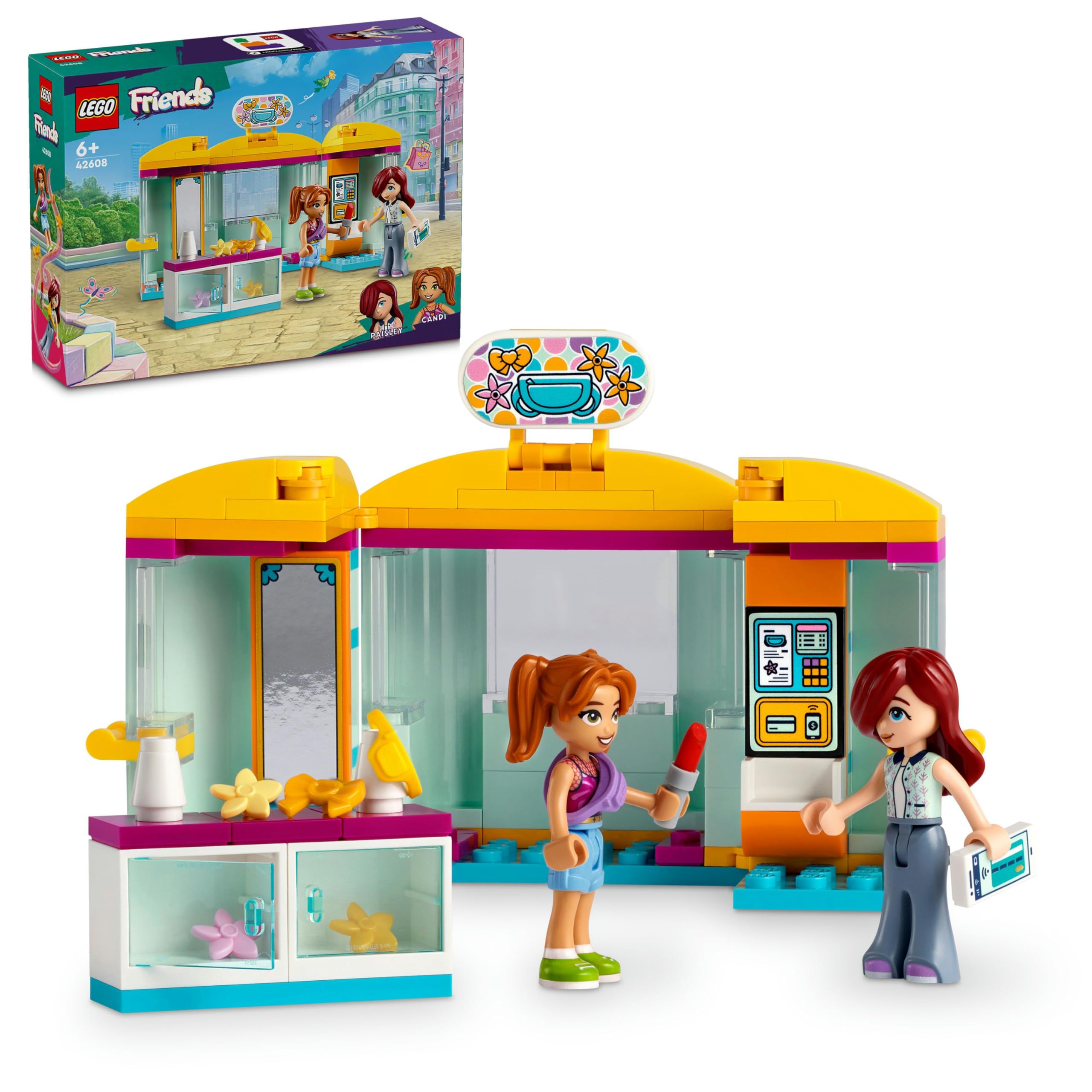 LEGO Friends Minik Aksesuar Mağazası 42608-6 Yaş ve Üzeri Çocuklar için Paisley ve Candi Minifigürü İçeren Yaratıcı Oyuncak Yapım Seti (129 Parça)