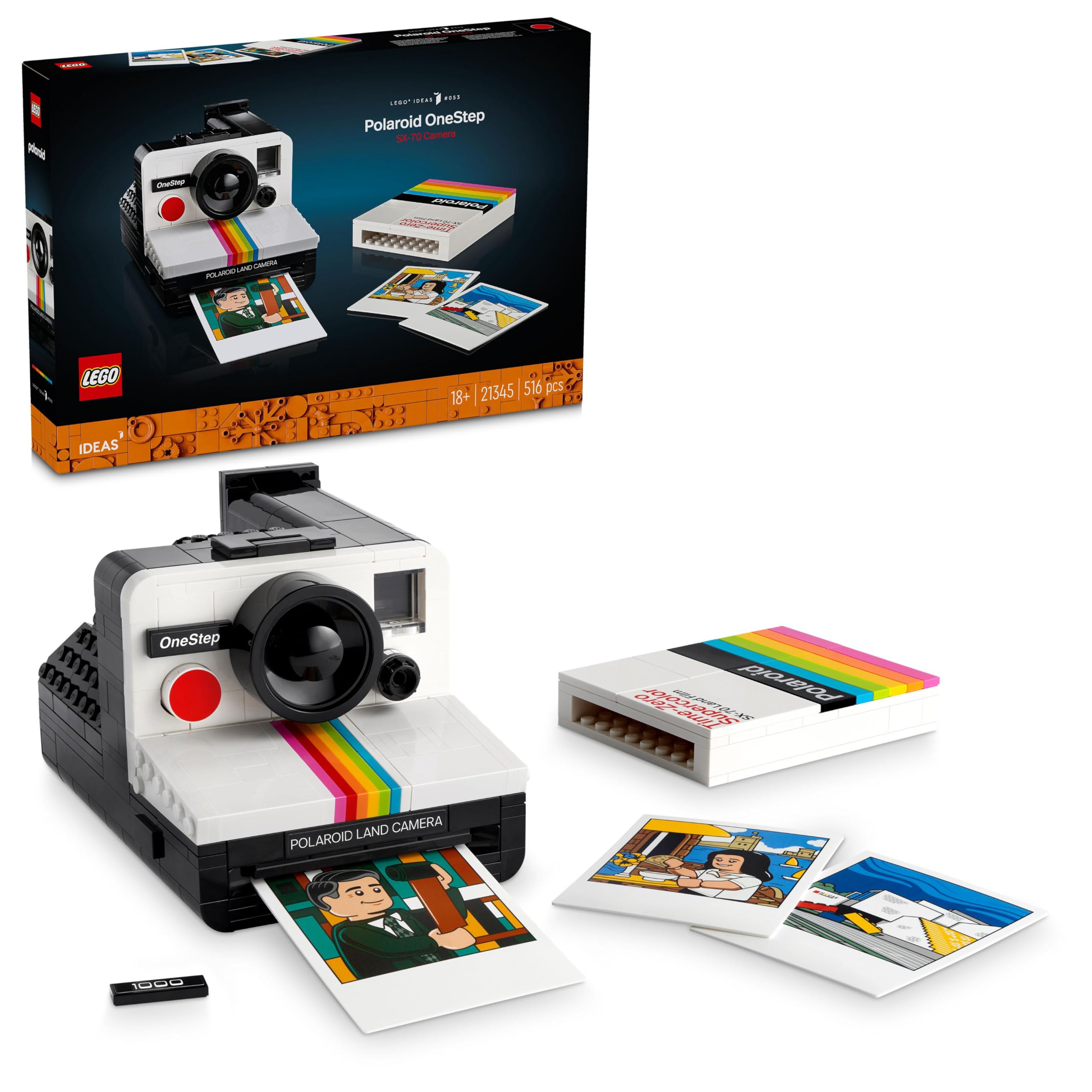 LEGO Ideas Polaroid OneStep SX-70 Kamera 21345 – Fotoğraf Meraklısı Yetişkinler için Koleksiyonluk ve Sergilenebilir Yaratıcı Model Yapım Seti, Doğum Günü Hediyesi Fikri (516 Parça)