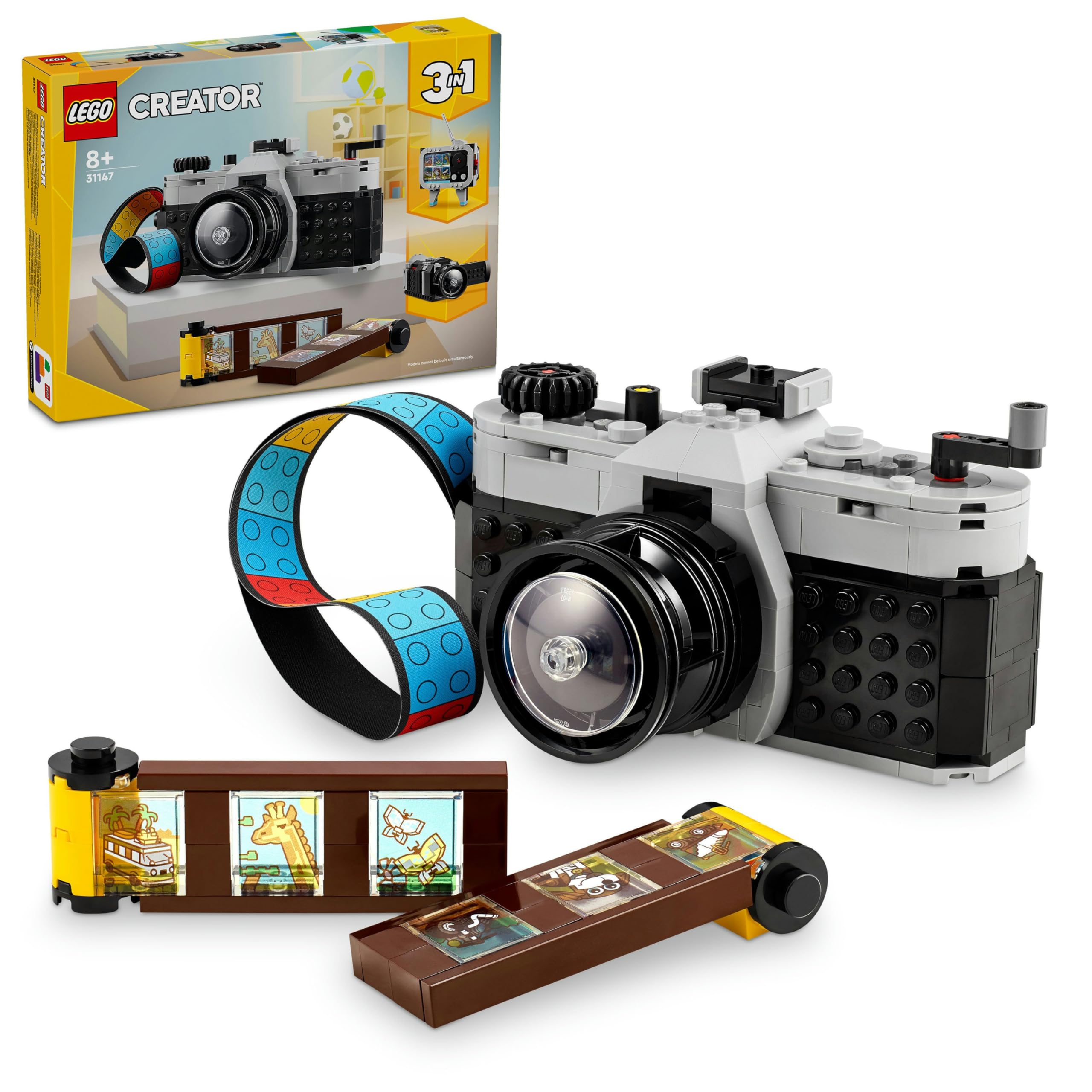 LEGO Creator 3’ü 1 Arada Retro Fotoğraf Makinesi 31147-8 Yaş ve Üzeri Çocuklar için Televizyon ve Video Kamera Model Seçenekleri İçeren Yaratıcı Oyuncak Yapım Seti, Doğum Günü Hediyesi (261 Parça)