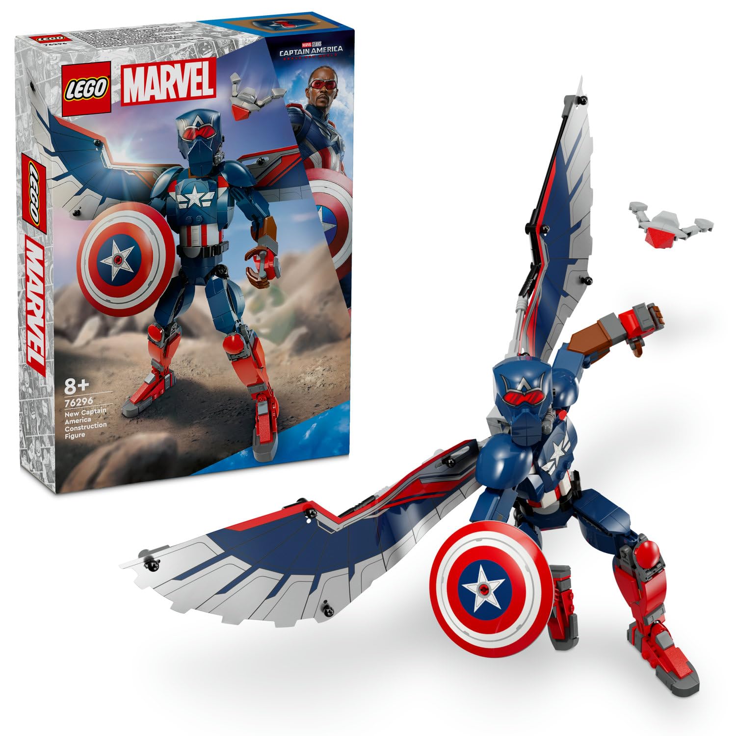 LEGO | Marvel Yeni Kaptan Amerika Yapım Figürü 76296 8 Yaş ve Üzeri Süper Kahraman Seven Çocuklar için Koleksiyonluk Yaratıcı Oyuncak Yapım Seti (359 Parça)