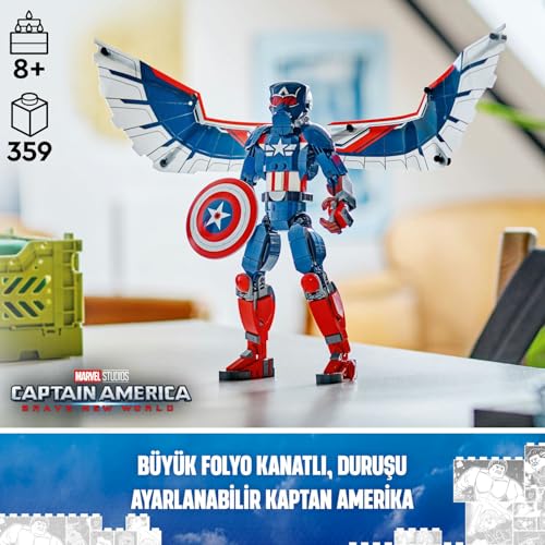 LEGO | Marvel Yeni Kaptan Amerika Yapım Figürü 76296 8 Yaş ve Üzeri Süper Kahraman Seven Çocuklar için Koleksiyonluk Yaratıcı Oyuncak Yapım Seti (359 Parça)