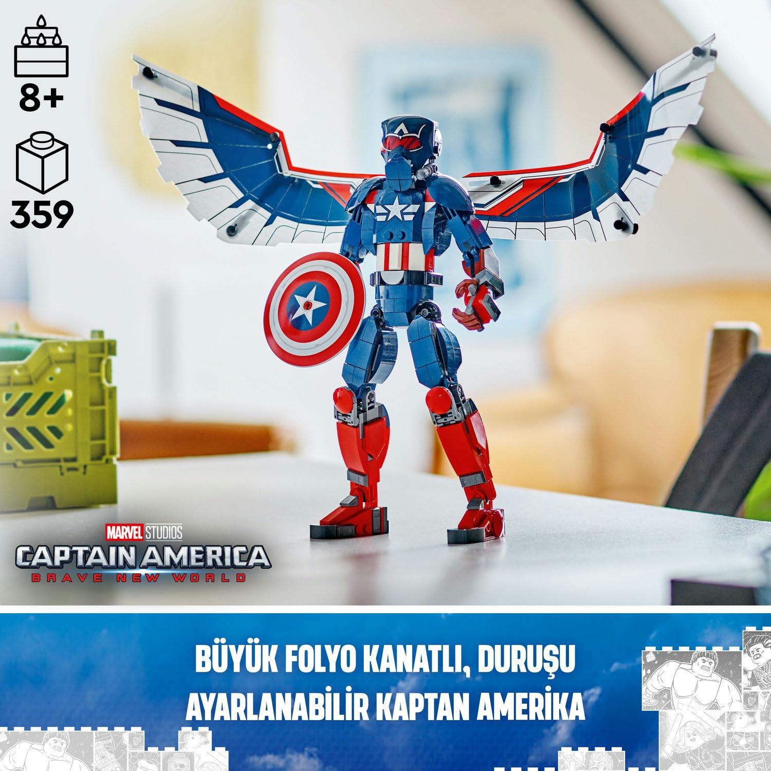 LEGO | Marvel Yeni Kaptan Amerika Yapım Figürü 76296 8 Yaş ve Üzeri Süper Kahraman Seven Çocuklar için Koleksiyonluk Yaratıcı Oyuncak Yapım Seti (359 Parça)