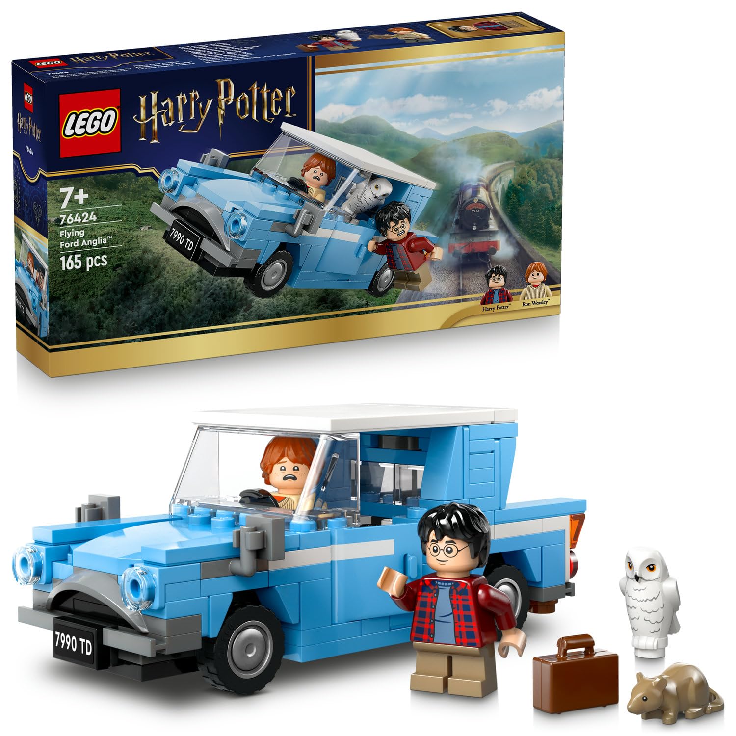 LEGO Harry Potter Uçan Ford Anglia 76424 – 7 Yaş ve Üzeri Çocuklar için Hediye Fikri, Harry Potter, Ron Weasley ve Hedwig Minifigürleri İçeren Koleksiyonluk Yaratıcı Oyuncak Yapım Seti (165 Parça)