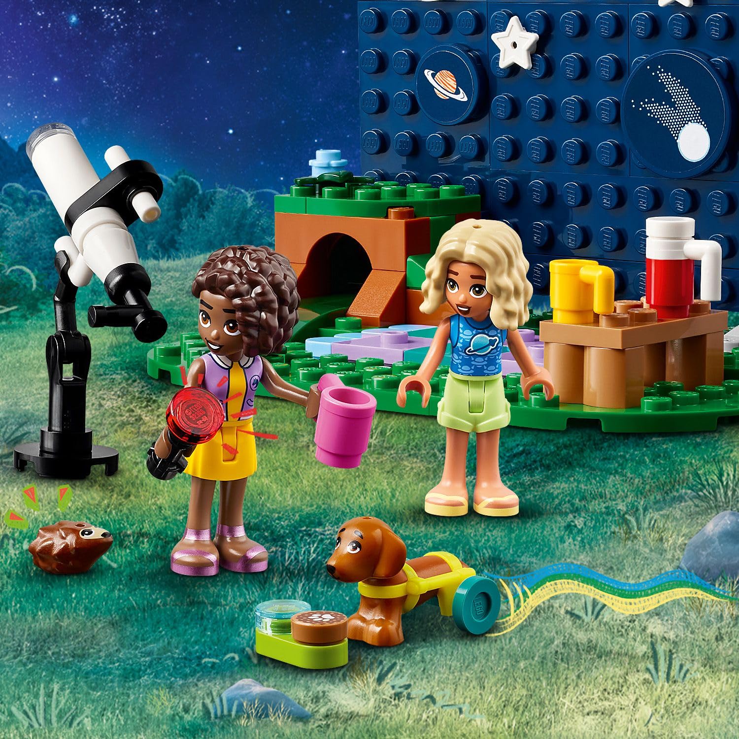 LEGO Yıldız Gözlemleme Kamp Aracı 42603-7 Yaş ve Üzeri Kız ve Erkek Çocuklar için Nova ve Aliya Mini Bebekleri ile Köpek ve Kirpi Hayvan Figürleri İçeren 4x4 Araba Oyuncağı, Hediye Fikri (364 Parça)