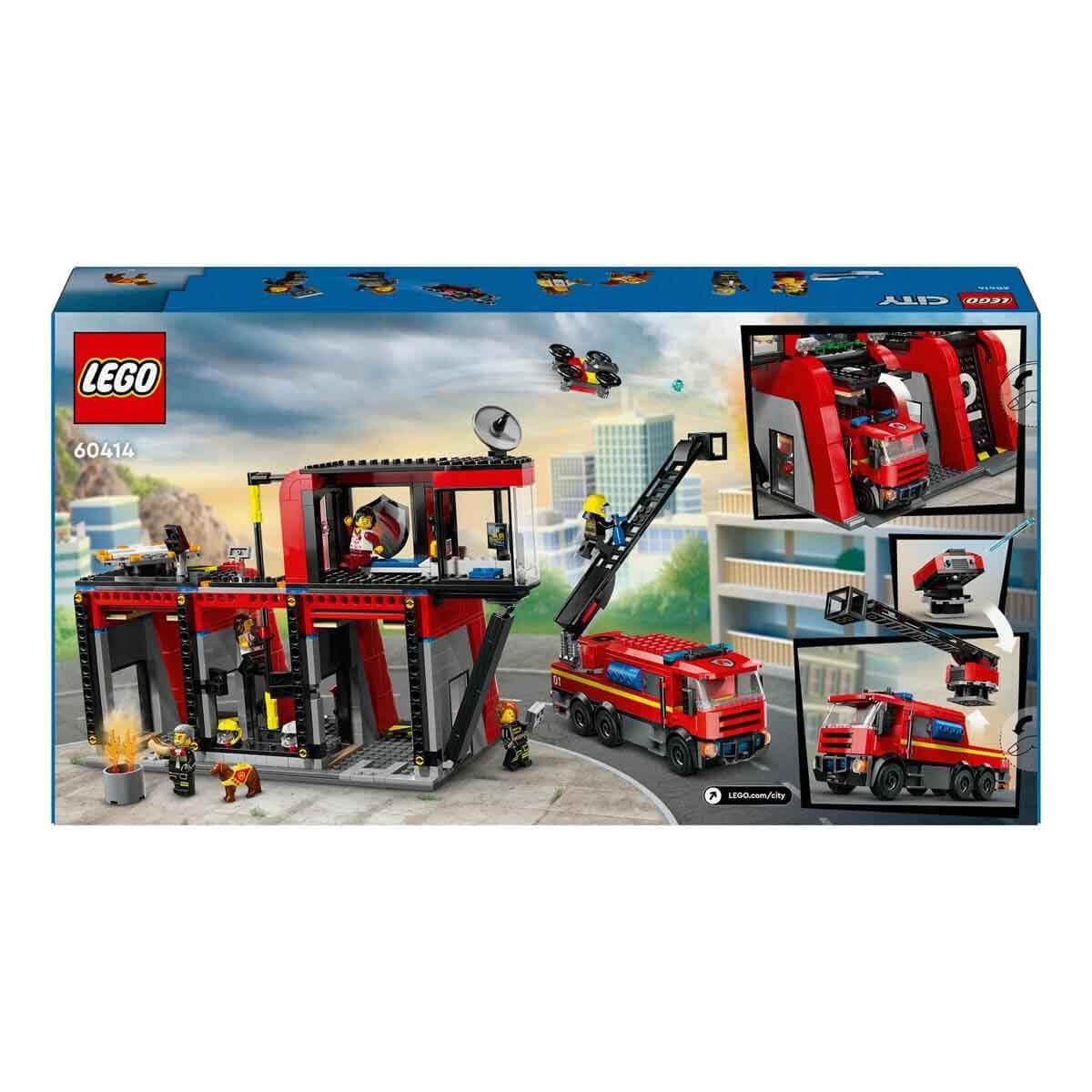 LEGO City İtfaiye Kamyonlu İtfaiye Merkezi 60414-6 Yaş ve Üstü Kız ve Erkek Çocukları için 5 Mini Figür ve 1 Köpek Figürü İçeren Yaratıcı Oyun Seti, Çocuklar için Doğum Günü Hediyesi (843 Parça)