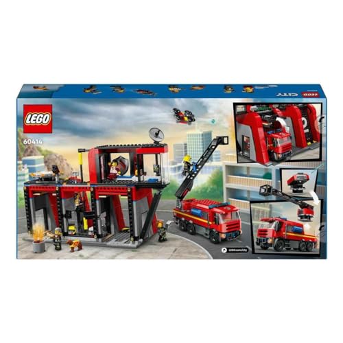 LEGO City İtfaiye Kamyonlu İtfaiye Merkezi 60414-6 Yaş ve Üstü Kız ve Erkek Çocukları için 5 Mini Figür ve 1 Köpek Figürü İçeren Yaratıcı Oyun Seti, Çocuklar için Doğum Günü Hediyesi (843 Parça)