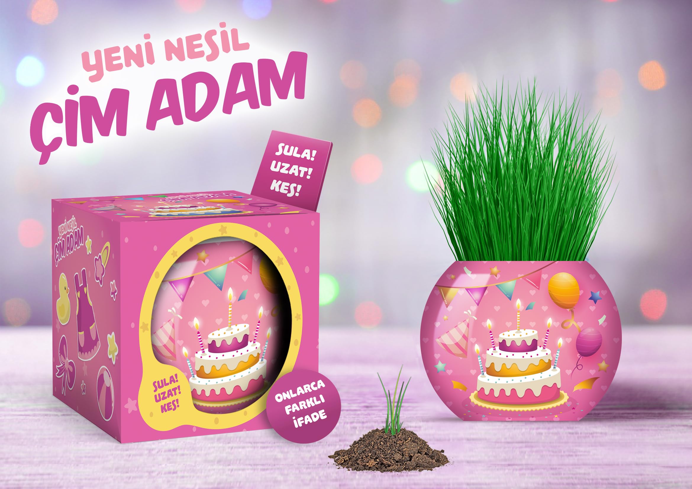 YUUP Doğum Günü Temalı Çim Adam 6'lı Set – Çocuklar İçin Eğitici ve Eğlenceli Bitki Yetiştirme Kiti