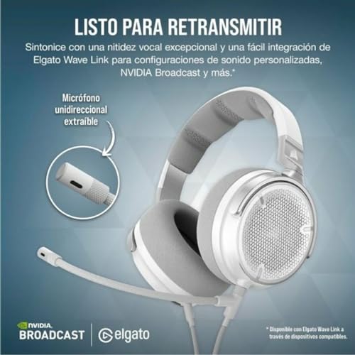 Corsair Virtuoso Pro Açık Oyun Kulaklığı Kablolu – Tek yönlü mikrofon çıkarılabilir – 50 mm grafen iletkenler, frekans tepkisi 20 Hz – 40 kHz – Beyaz