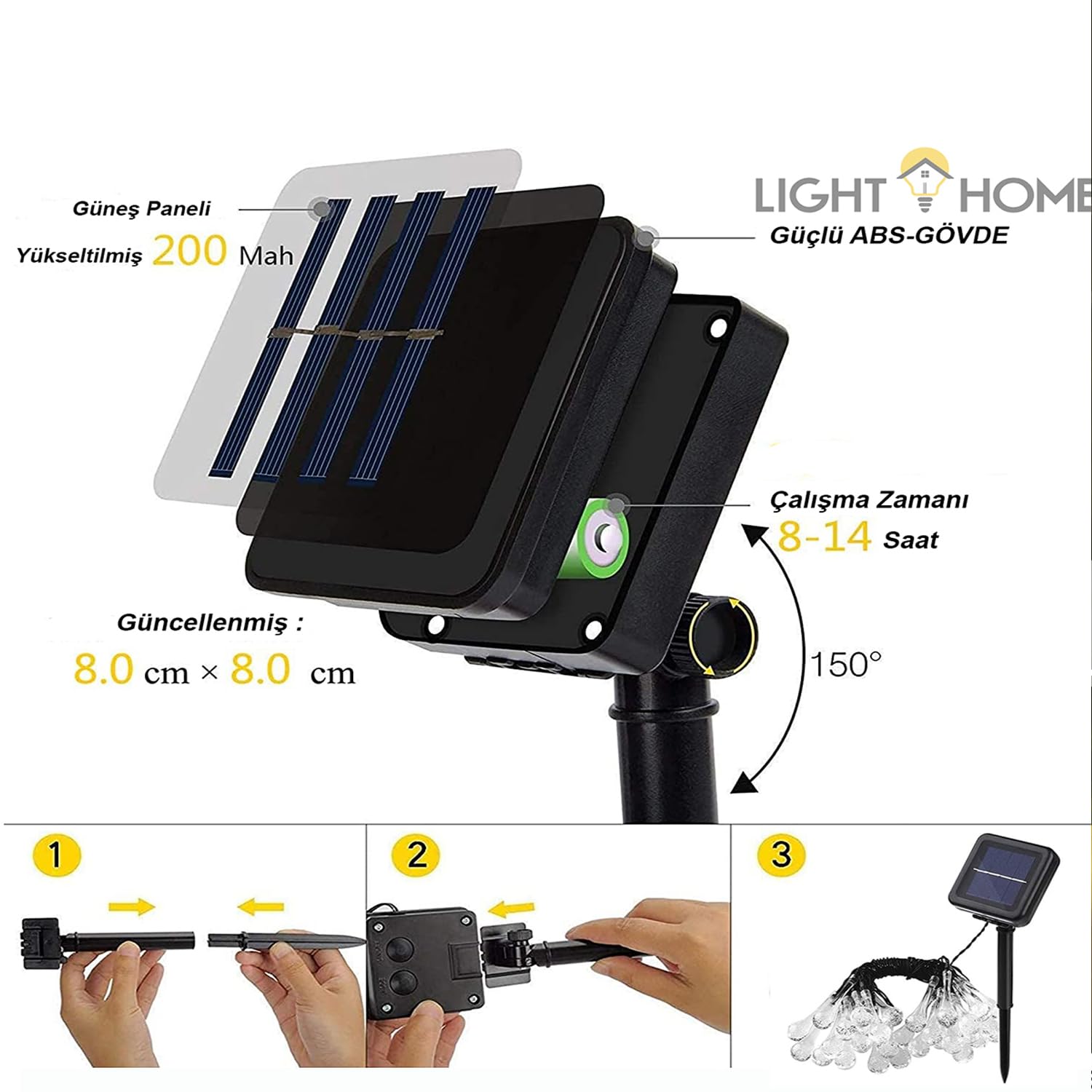 light home Güneş Enerjili Dize Işıklar Su Geçirmez, 7 m /50 LED 8 Mod Kristal Su Damlası Veranda için, Bahçe Güneş Küresi Peri Işıklar, Düğün Açık Hava Noel Parti Dekorasyonu için Güneş Bahçe Işıkları