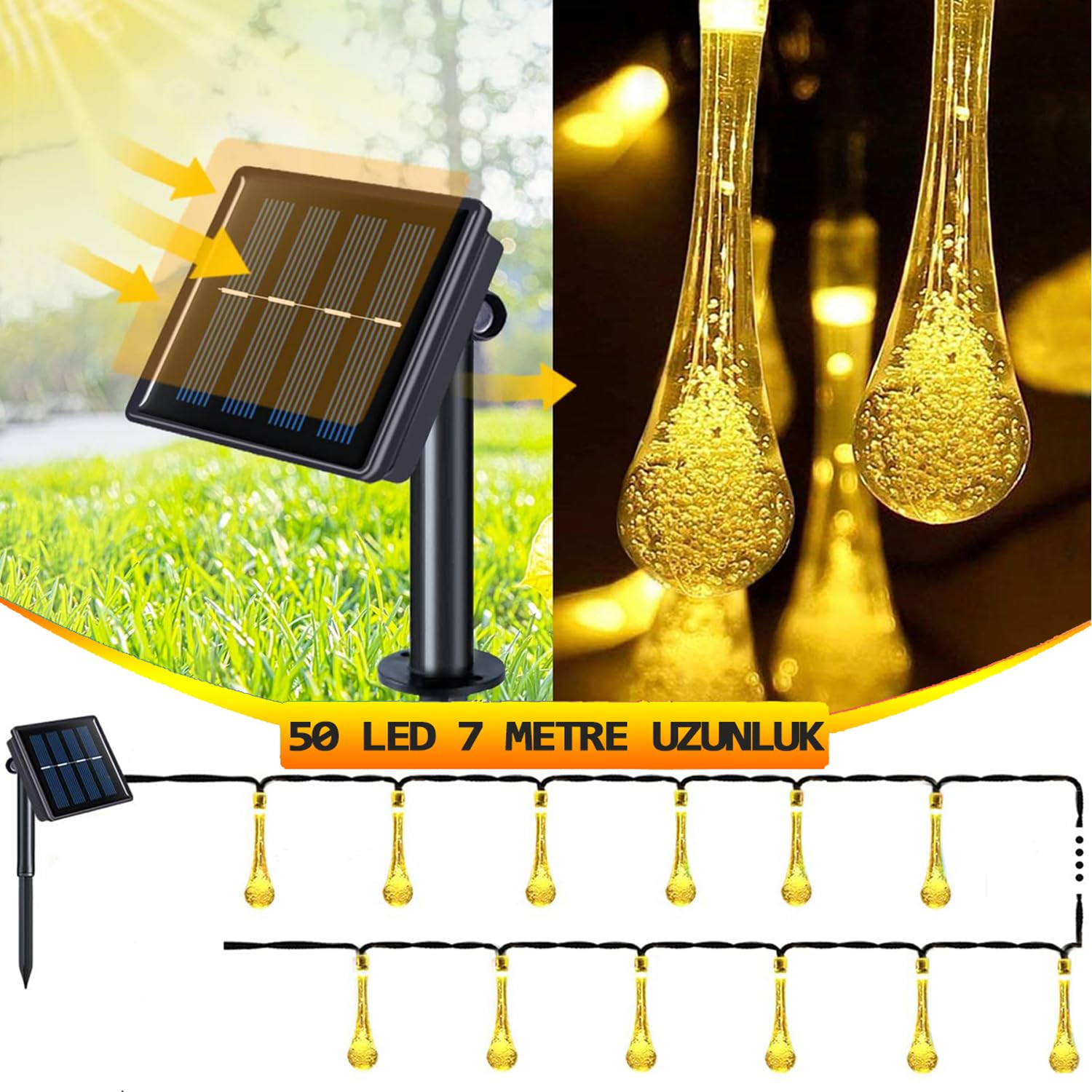 light home Güneş Enerjili Dize Işıklar Su Geçirmez, 7 m /50 LED 8 Mod Kristal Su Damlası Veranda için, Bahçe Güneş Küresi Peri Işıklar, Düğün Açık Hava Noel Parti Dekorasyonu için Güneş Bahçe Işıkları