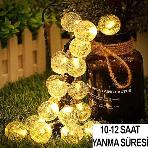 light home Solar Outdoor 50 LED 8 Mod Dış Mekan/İç Mekan Telli Işıklar Kristal Top Su Geçirmez Dekoratif Bahçe, Parti, Noel, Ağaçlar, Veranda, Yılbaşı, Düğün (Sıcak Sarı)