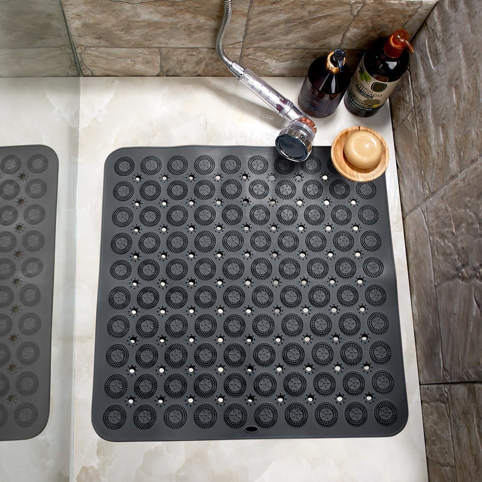 Banyo Paspası,Masajlı Banyo Paspası,Kaydırmaz Banyo (siyah,gri kare)