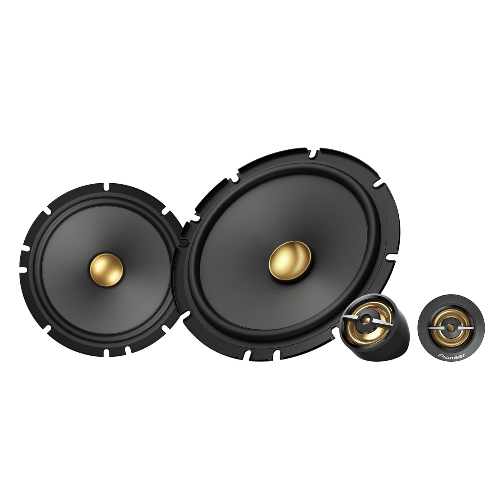 PIONEER TS-A1601C, 2 Yönlü Bileşenli Araç Ses Hoparlörleri, Tam Aralık, Net Ses Kalitesi, Kolay Kurulum ve Gelişmiş Bas Tepki, Siyah ve Altın Renkli 6.5 inç Yuvarlak Hoparlörler