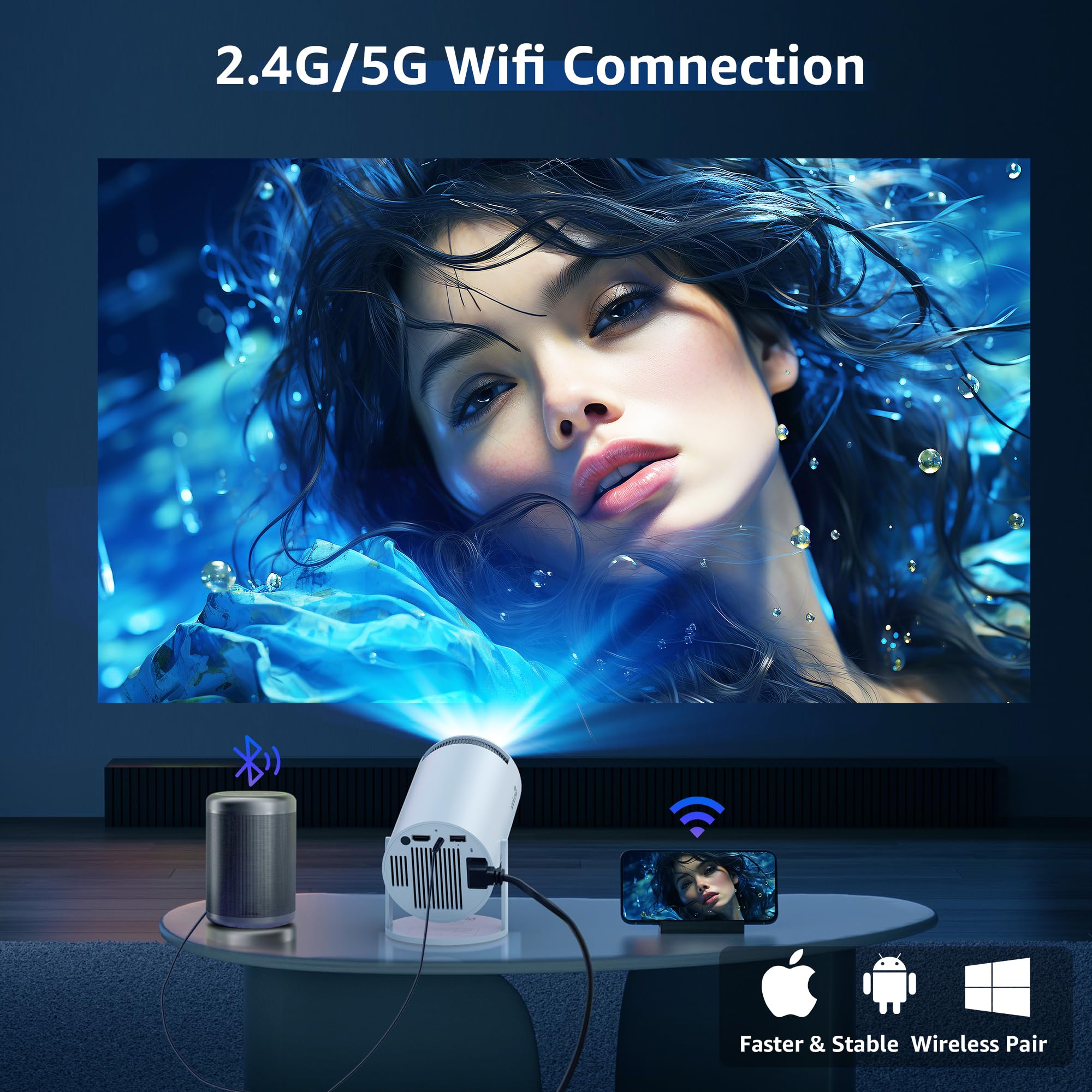 aubor Android TV 11.0 ile Akıllı Projektör, 5G WiFi ve Bluetooth ile 1080P Taşınabilir Projektör, 10
