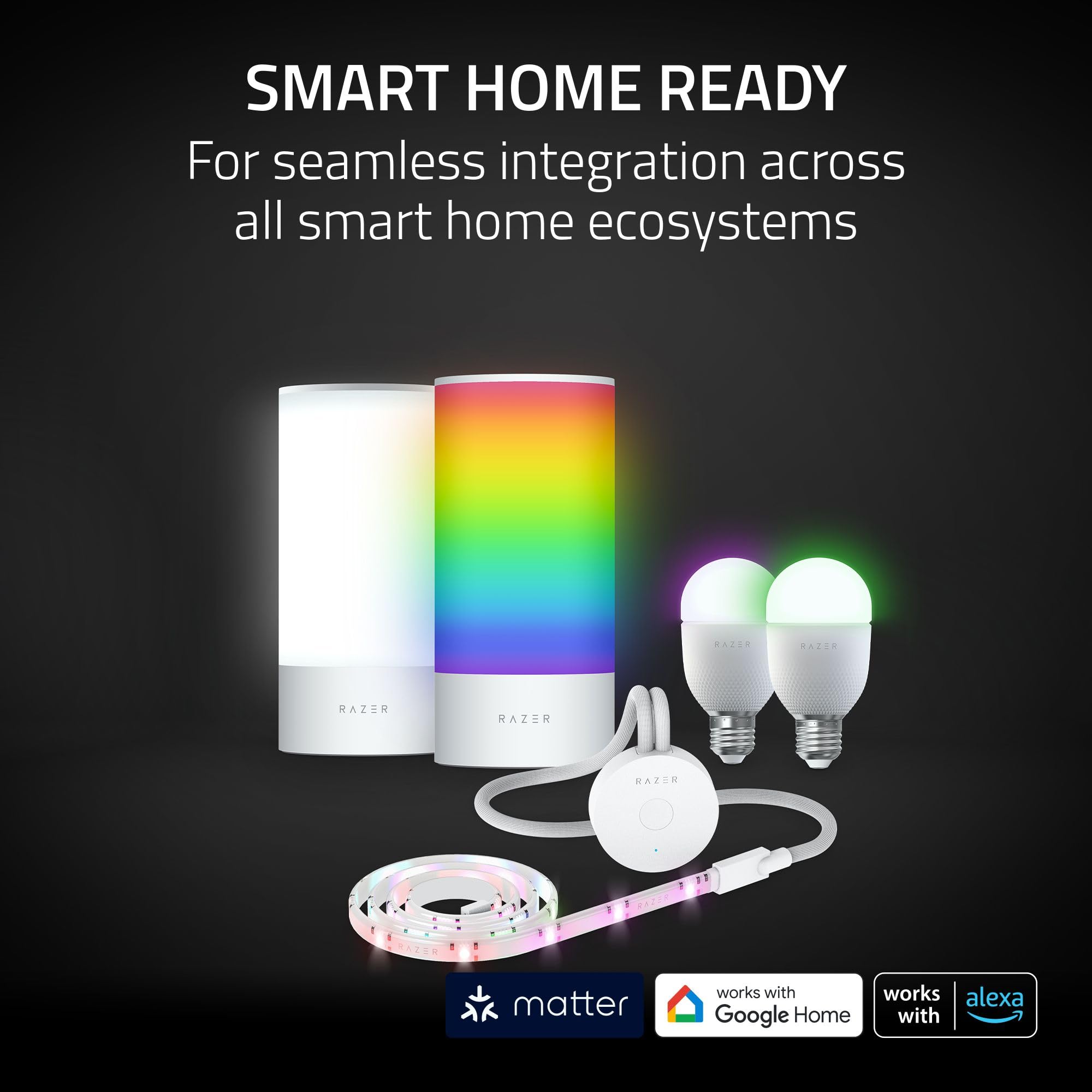 Razer Aether Smart Light - Akıllı Evler için LED Işık (Çok Yönlü Aydınlatma, Chroma RGB ile Desteklenir, Matter ile Uyumlu, Akıllı Ev Uygulamasını Destekler)