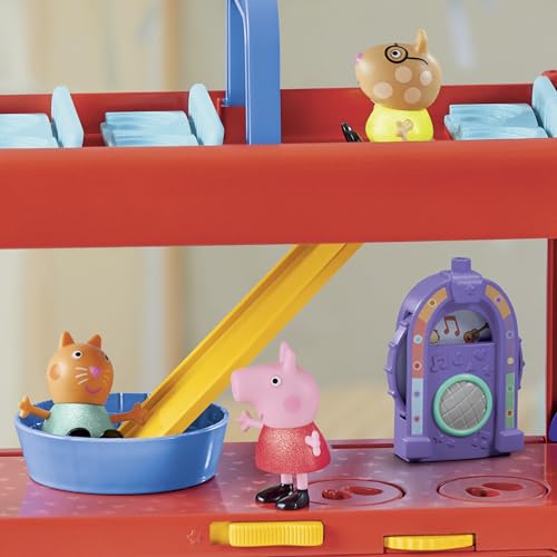 Peppa Pig 2'si 1 arada parti otobüsü oyun seti, 3 figür ve 13 aksesuar parçalı, okul öncesi oyuncaklar, kız ve erkek çocuklar için 3 ve üzeri