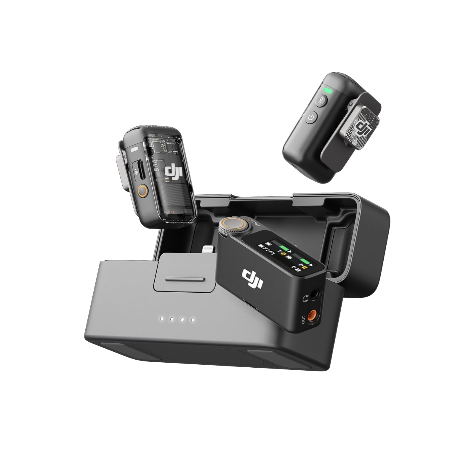 DJI Mic 2 (2 TX + 1 RX + Charging Case)-Gürültü Engelleme, Basit senkronizasyon, Dokunmaktik ekran, Mikrofon