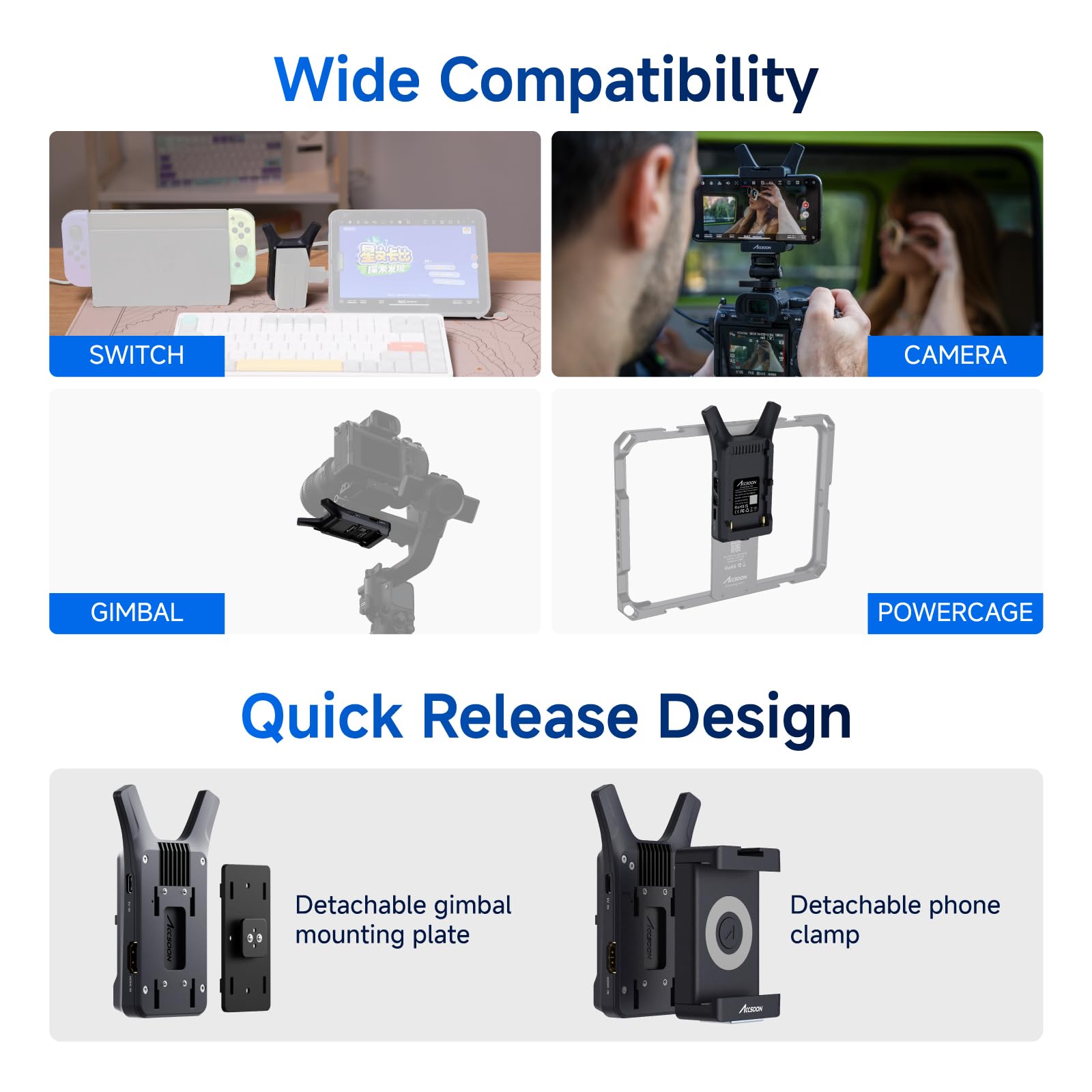 Accsoon CineView Nano BİR küçük, daha hafif kablosuz CineView sistemi. HD 1080p60 HDMI sinyali HDMI bağlantısı üzerinden sinyali kablosuz olarak aktarır