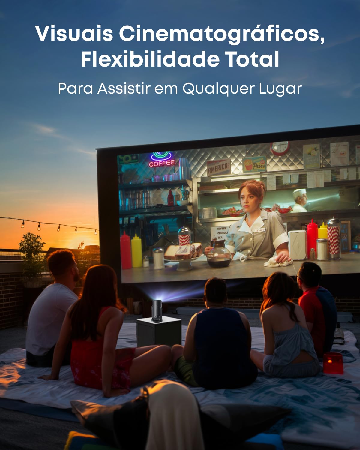 Nebula Capsule3 mini projektör, akıllı projektör, 1080p, WLAN, 200 ANSI lümen, taşınabilir projektör, GTV, Netflix önceden yüklenmiş, Dolby Digital, 120 inç görüntü, entegre pil, 2,5 saat çalma süresi