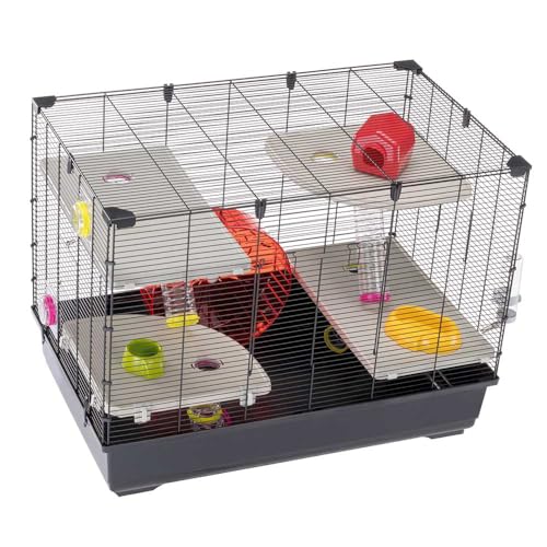 Ferplast Hamster kafesi Village 80, 5 katlı küçük hayvan kafesi, hamster çarkı, şişe ve ev, hamster oyuncağı, tünel ve aksesuar, 82 x 51 x Y 62 cm, boyalı metal ve plastik