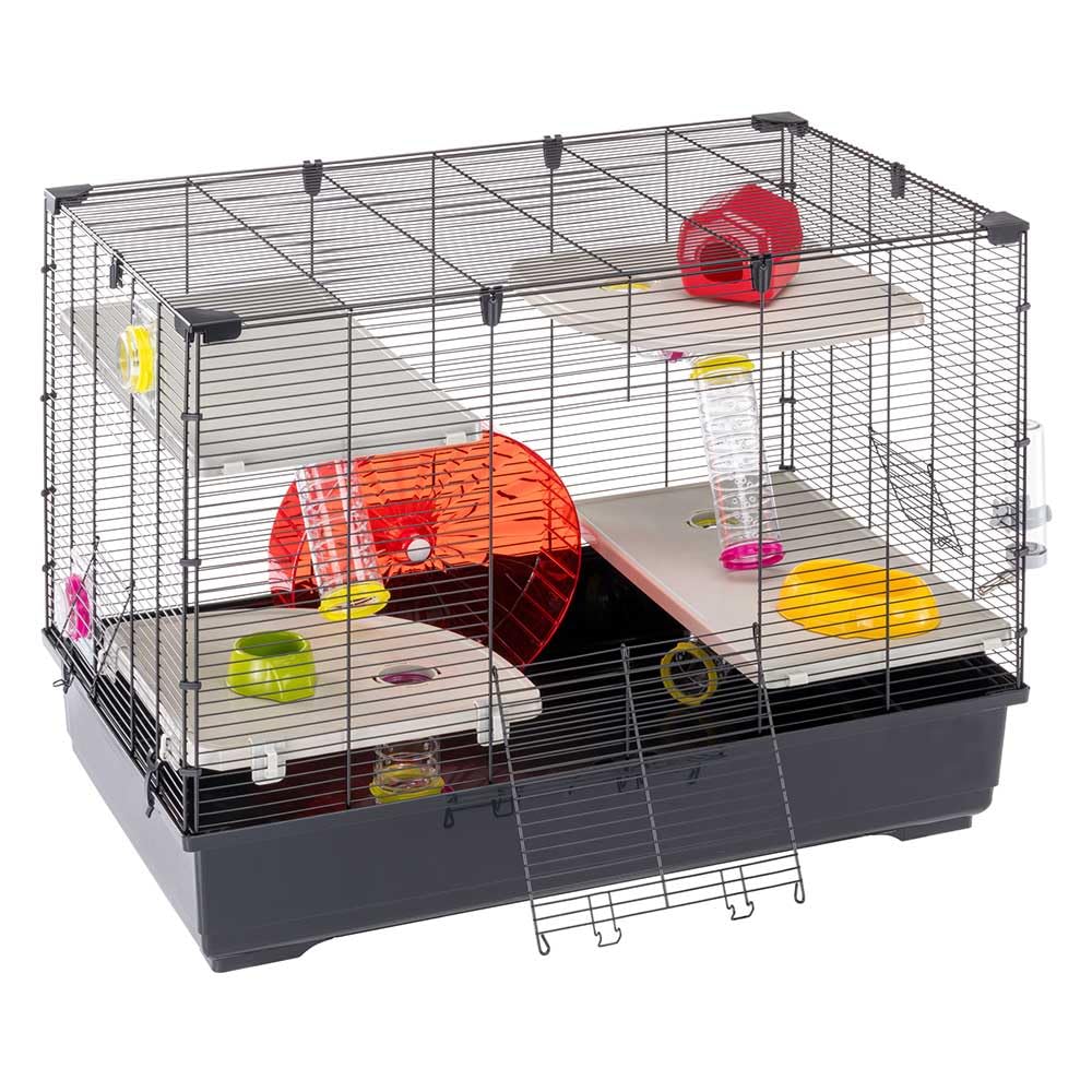 Ferplast Hamster kafesi Village 80, 5 katlı küçük hayvan kafesi, hamster çarkı, şişe ve ev, hamster oyuncağı, tünel ve aksesuar, 82 x 51 x Y 62 cm, boyalı metal ve plastik