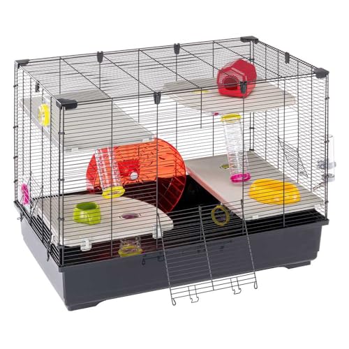 Ferplast Hamster kafesi Village 80, 5 katlı küçük hayvan kafesi, hamster çarkı, şişe ve ev, hamster oyuncağı, tünel ve aksesuar, 82 x 51 x Y 62 cm, boyalı metal ve plastik